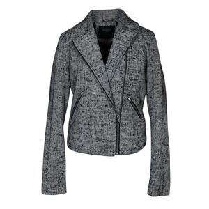 Hinge Women's Tweed Black/White Moto Jacket XS Full Zip Pockets Zippered Sleeve‎